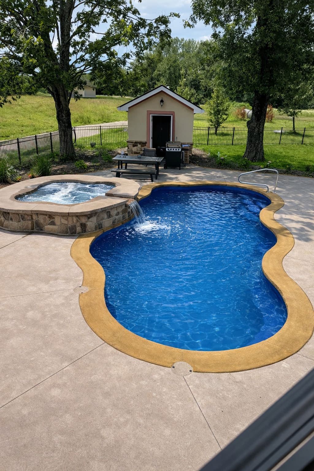 fiberglass pool with hot tub